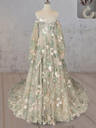 A - Line Light Green Sweetheart Pearl Wedding Dress - KissProm