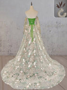 A - Line Light Green Sweetheart Pearl Wedding Dress - KissProm