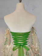 A - Line Light Green Sweetheart Pearl Wedding Dress - KissProm