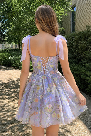 Lilac A-Line Lilac Short Homecoming Dress with 3D Flowers - KISSPROM