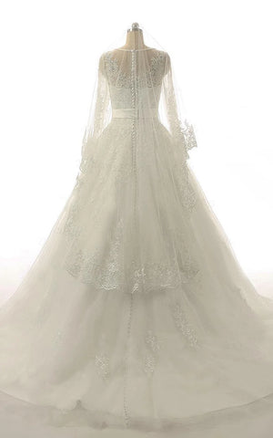 A-Line Long Sleeve Tulle Lace Weddig Dress