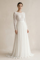 Beach Gorgeous Lace A-Line Appliqued Open Back Wedding Dress With Long Sleeves