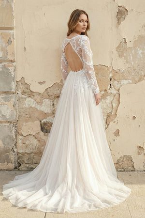A-Line Lace Top Flare Sleeves Open Back Wedding Dress