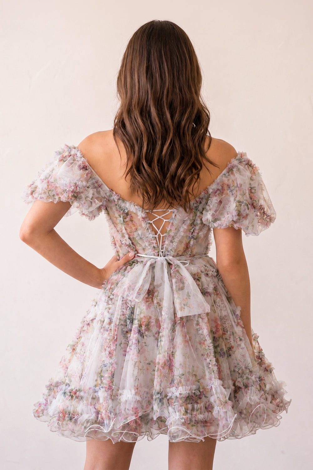 Ivana |A Line Off the Shoulder Floral Printed Homecoming Dress - KissProm