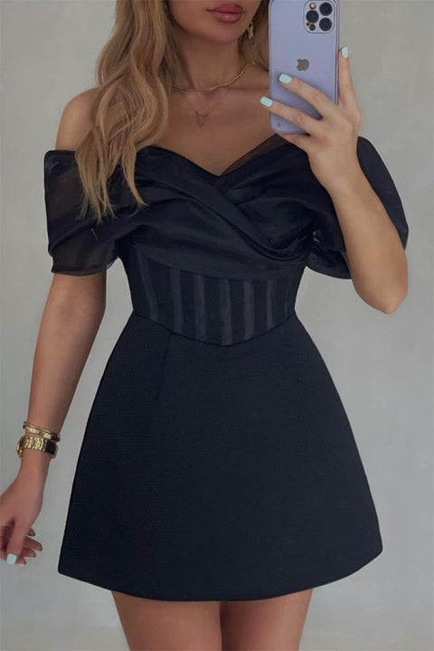 A Line Off Shoulder Cocktail Dress Short Party Dress Homecoming Dress main image 1