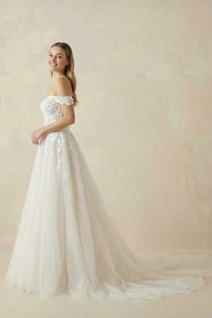 A Line Off the Shoulder Appliques Long Wedding Dresses Bridal Gown– Wedding Dresses by KissProm | Available at KissProm