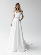 A - Line Off the Shoulder Beaded Wedding Dress - KissProm