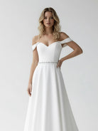 A - Line Off the Shoulder Beaded Wedding Dress - KissProm