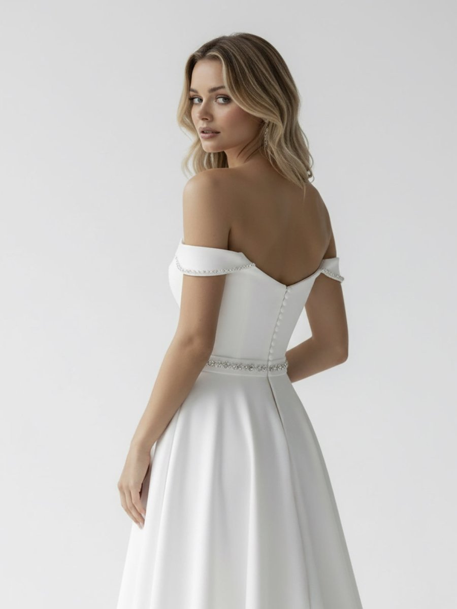 A - Line Off the Shoulder Beaded Wedding Dress - KissProm