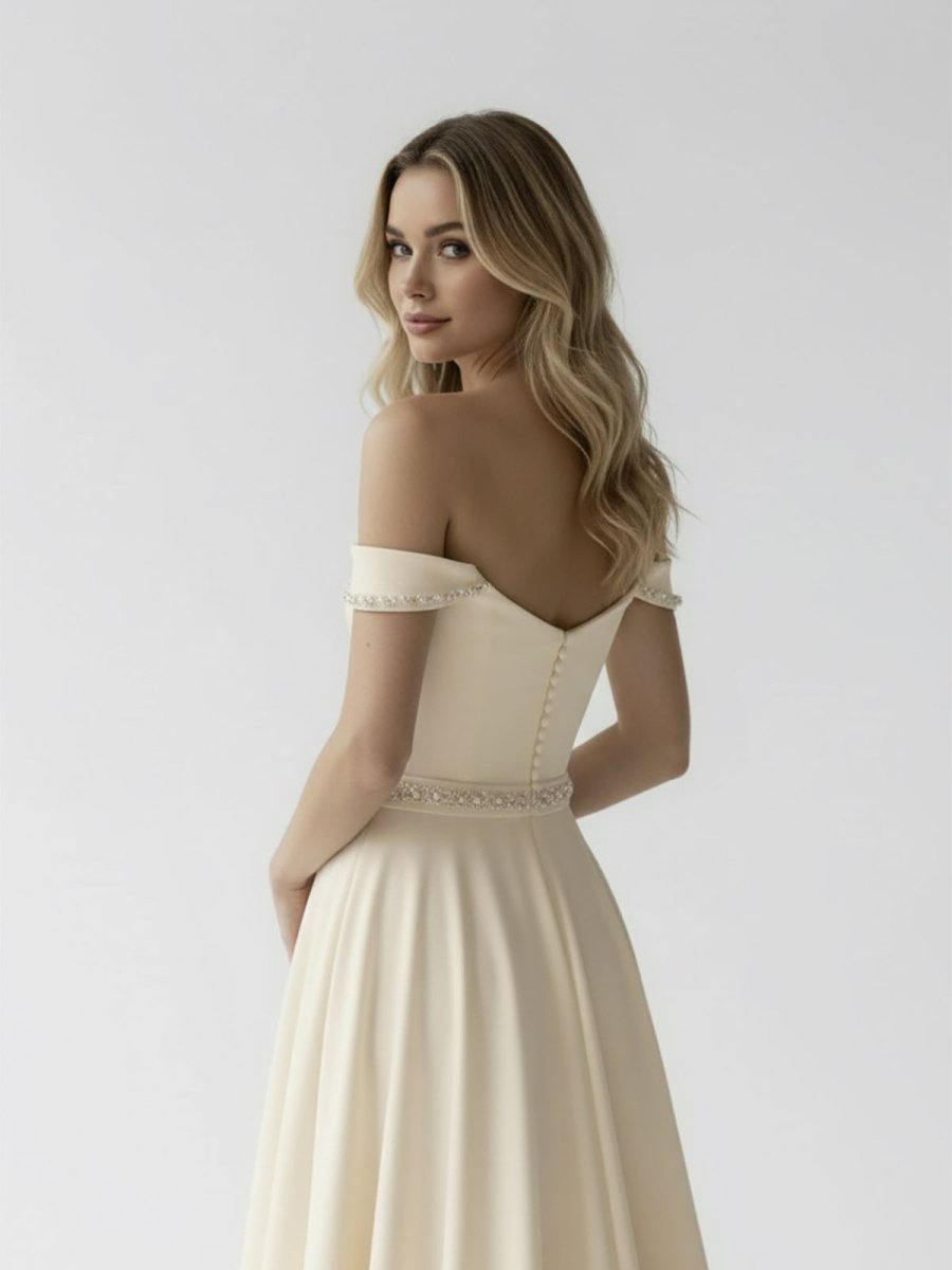 A - Line Off the Shoulder Beaded Wedding Dress - KissProm