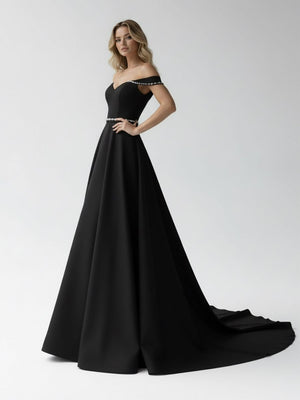 A - Line Off the Shoulder Beaded Wedding Dress - KissProm