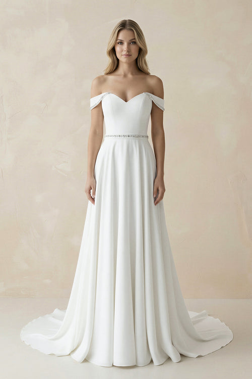 A - Line Off the Shoulder Beaded Wedding Dress– Wedding Dresses by KissProm | Available at KissProm