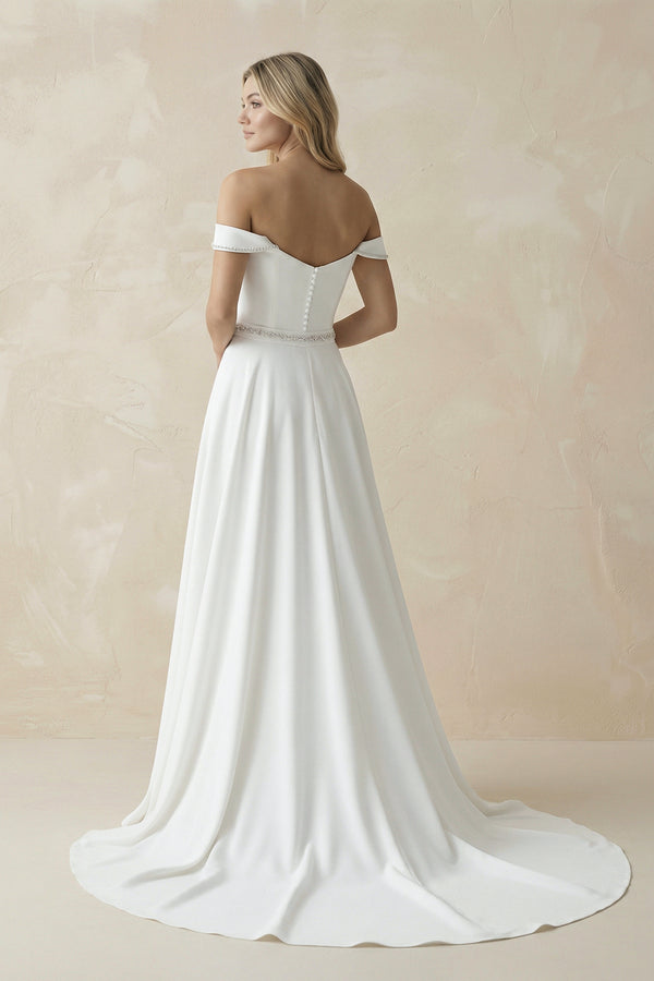 A - Line Off the Shoulder Beaded Wedding Dress– Wedding Dresses by KissProm | Available at KissProm