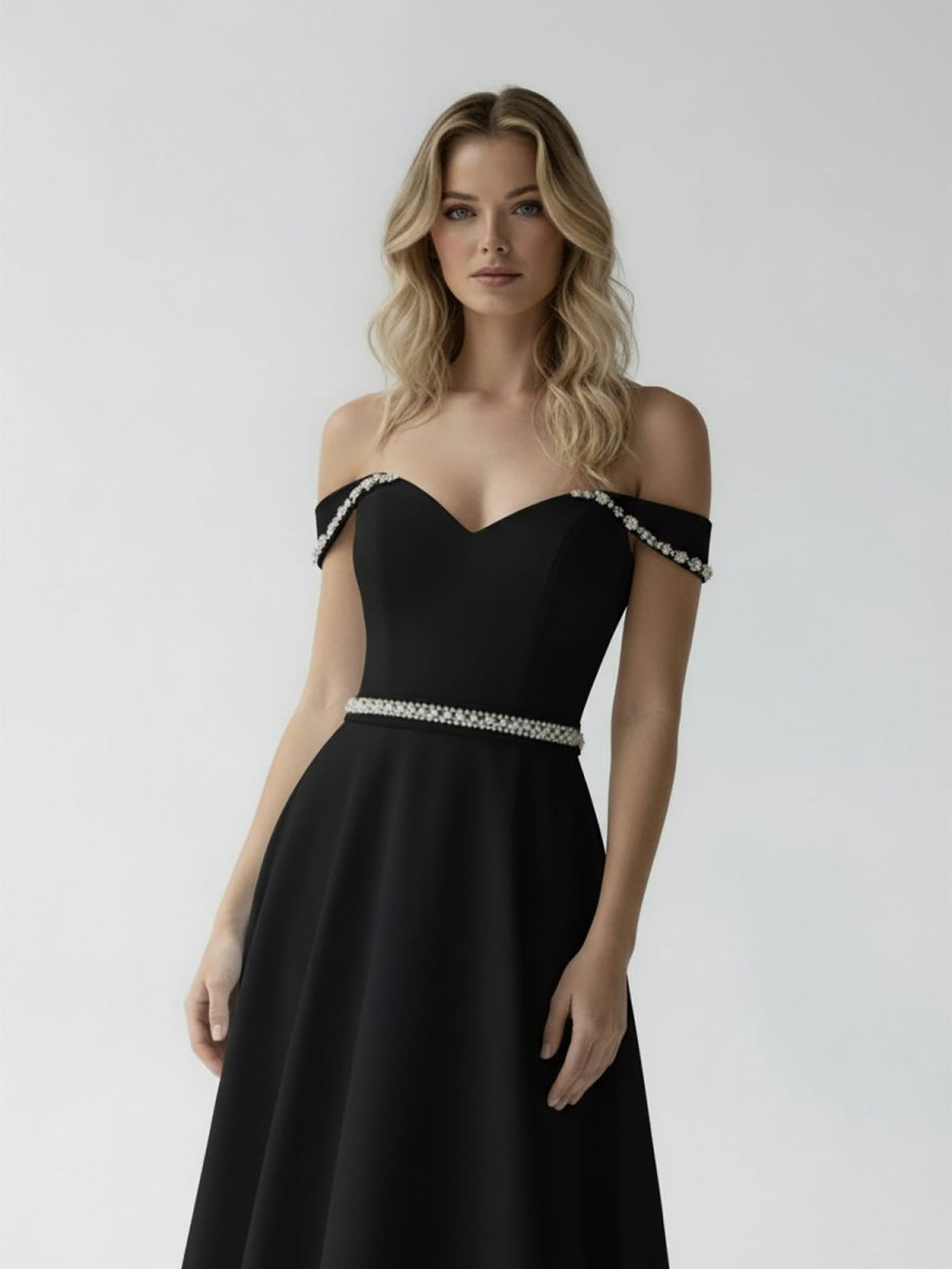 A - Line Off the Shoulder Beaded Wedding Dress - KissProm