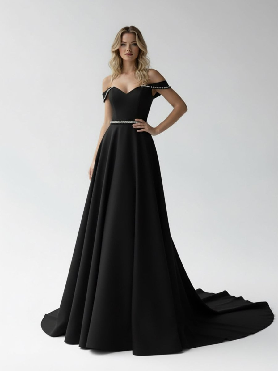 A - Line Off the Shoulder Beaded Wedding Dress - KissProm