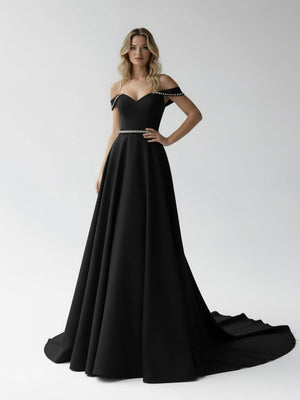 A - Line Off the Shoulder Beaded Wedding Dress - KissProm