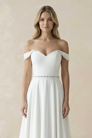 A - Line Off the Shoulder Beaded Wedding Dress– Wedding Dresses by KissProm | Available at KissProm