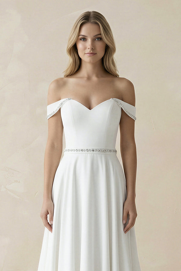 A - Line Off the Shoulder Beaded Wedding Dress– Wedding Dresses by KissProm | Available at KissProm