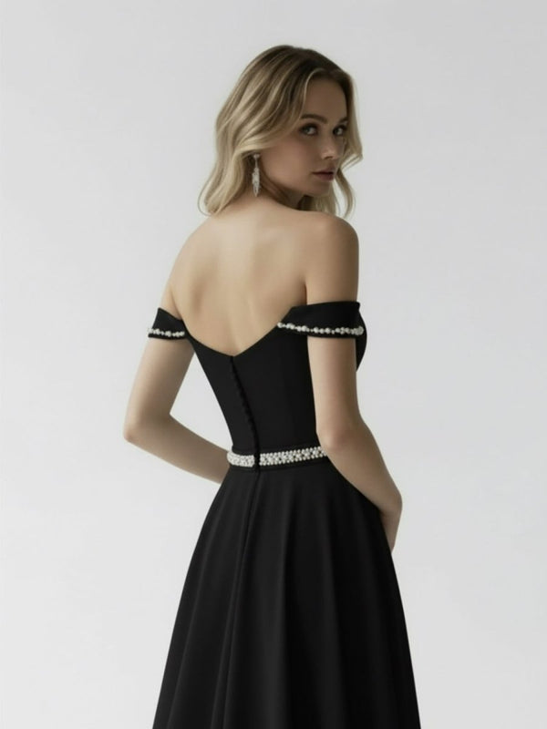 A - Line Off the Shoulder Beaded Wedding Dress - KissProm