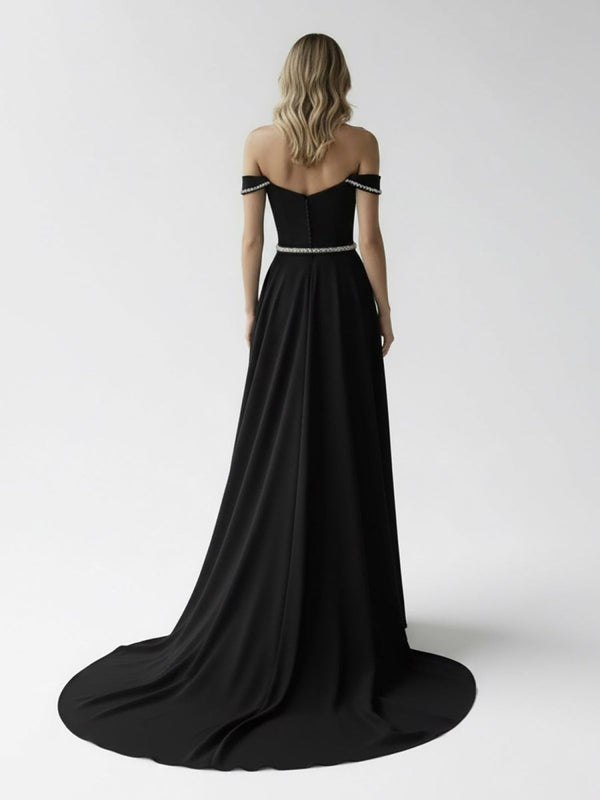 A - Line Off the Shoulder Beaded Wedding Dress - KissProm