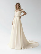 A - Line Off the Shoulder Beaded Wedding Dress - KissProm
