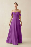A-Line Off-the-Shoulder Chiffon Bridesmaid Dress in Amethyst - KissProm BRIDESMAID DRESSES