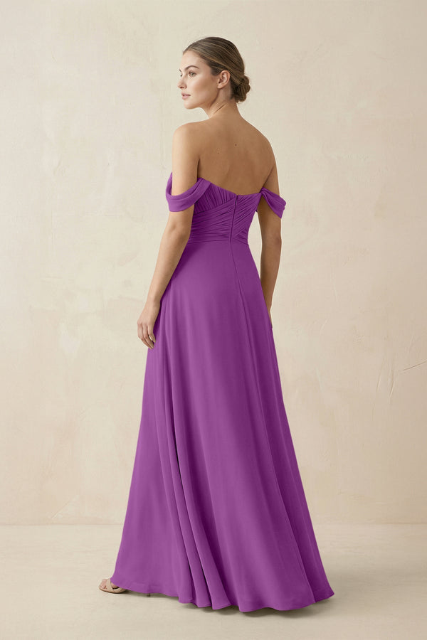 A-Line Off-the-Shoulder Chiffon Bridesmaid Dress in Amethyst - KissProm BRIDESMAID DRESSES