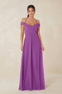 A-Line Off-the-Shoulder Chiffon Bridesmaid Dress in Amethyst - KissProm BRIDESMAID DRESSES