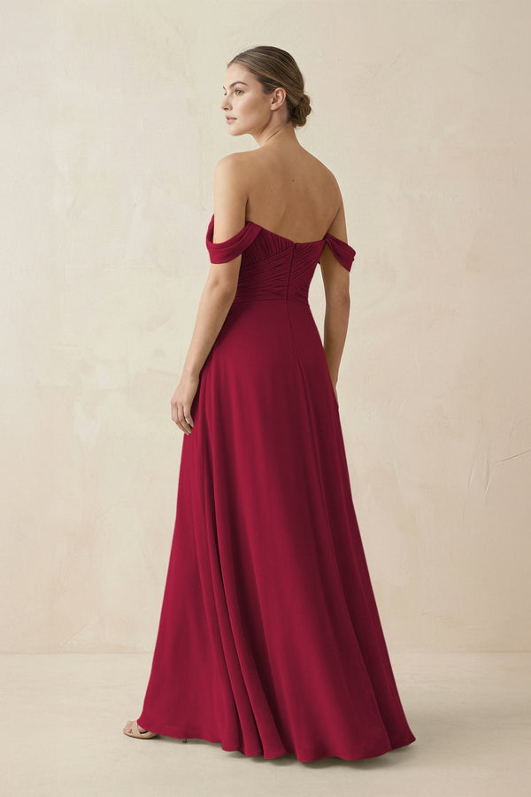 A-Line Off-the-Shoulder Chiffon Bridesmaid Dress in Berry - KissProm BRIDESMAID DRESSES