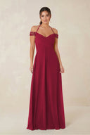 A-Line Off-the-Shoulder Chiffon Bridesmaid Dress in Berry - KissProm BRIDESMAID DRESSES