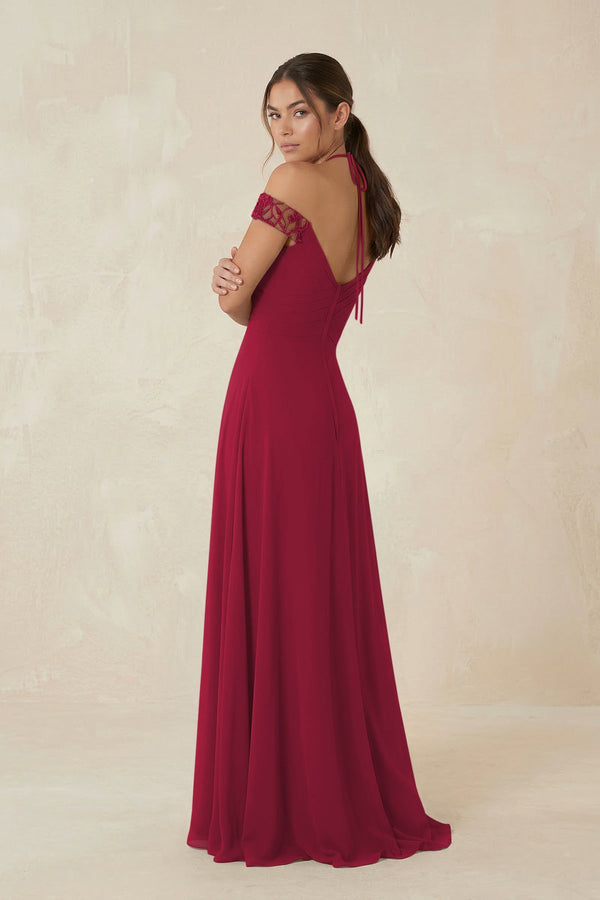 A-Line Off-the-Shoulder Chiffon Bridesmaid Dress in Berry - KissProm BRIDESMAID DRESSES