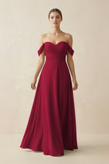 A-Line Off-the-Shoulder Chiffon Bridesmaid Dress in Berry - KissProm BRIDESMAID DRESSES