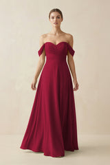 A-Line Off-the-Shoulder Chiffon Bridesmaid Dress in Berry - KissProm BRIDESMAID DRESSES