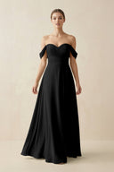 A-Line Off-the-Shoulder Chiffon Bridesmaid Dress in Black - KissProm BRIDESMAID DRESSES