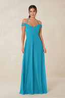 A-Line Off-the-Shoulder Chiffon Bridesmaid Dress in Blue Jay - KissProm BRIDESMAID DRESSES