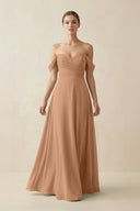 A-Line Off-the-Shoulder Chiffon Bridesmaid Dress in Bronzer - KissProm BRIDESMAID DRESSES