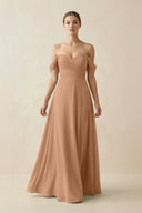 A-Line Off-the-Shoulder Chiffon Bridesmaid Dress in Bronzer - KissProm BRIDESMAID DRESSES
