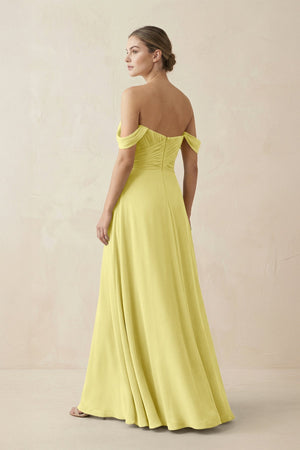 A-Line Off-the-Shoulder Chiffon Bridesmaid Dress in Buttercup - KissProm BRIDESMAID DRESSES