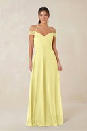 A-Line Off-the-Shoulder Chiffon Bridesmaid Dress in Buttercup - KissProm BRIDESMAID DRESSES