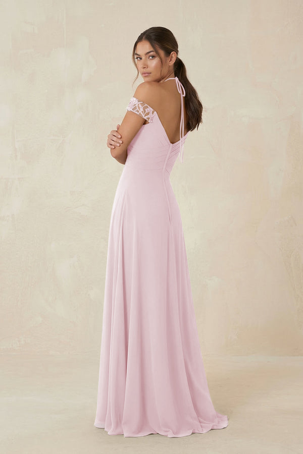 A-Line Off-the-Shoulder Chiffon Bridesmaid Dress in Candy Pink - KissProm BRIDESMAID DRESSES