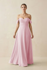 A-Line Off-the-Shoulder Chiffon Bridesmaid Dress in Candy Pink - KissProm BRIDESMAID DRESSES