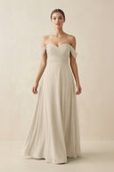 A-Line Off-the-Shoulder Chiffon Bridesmaid Dress in Champagne - KissProm BRIDESMAID DRESSES