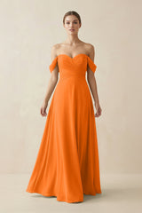 A-Line Off-the-Shoulder Chiffon Bridesmaid Dress in Cinnamon - KissProm BRIDESMAID DRESSES