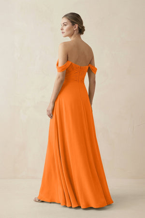 A-Line Off-the-Shoulder Chiffon Bridesmaid Dress in Cinnamon - KissProm BRIDESMAID DRESSES