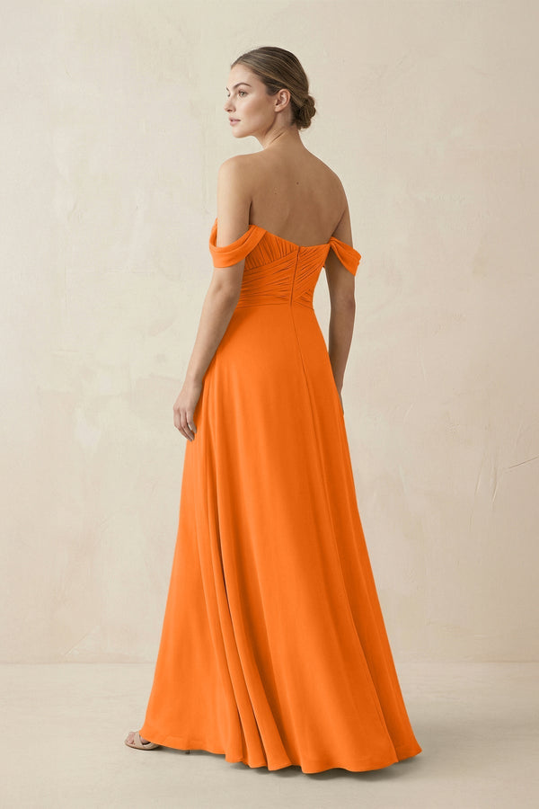A-Line Off-the-Shoulder Chiffon Bridesmaid Dress in Cinnamon - KissProm BRIDESMAID DRESSES