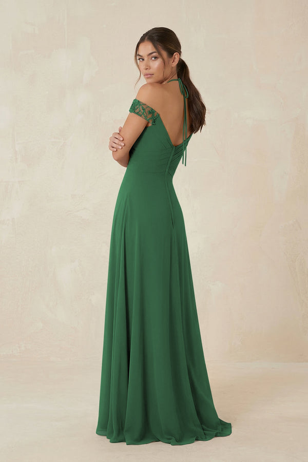 A-Line Off-the-Shoulder Chiffon Bridesmaid Dress in Dark Green - KissProm BRIDESMAID DRESSES
