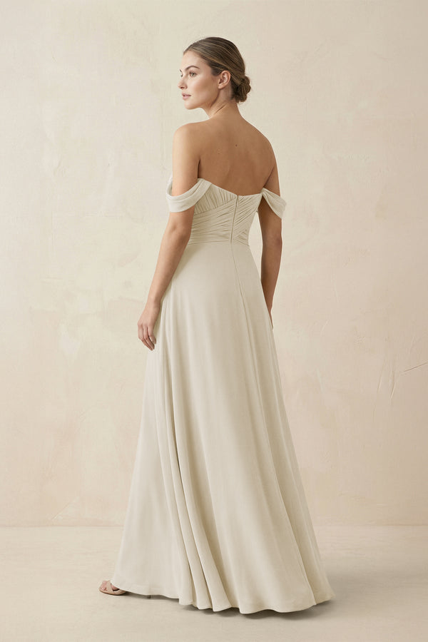 A-Line Off-the-Shoulder Chiffon Bridesmaid Dress in Dove Gray - KissProm BRIDESMAID DRESSES