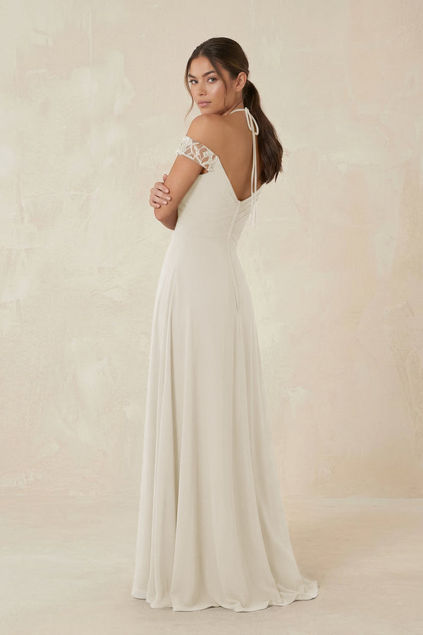 A-Line Off-the-Shoulder Chiffon Bridesmaid Dress in Dove Gray - KissProm BRIDESMAID DRESSES