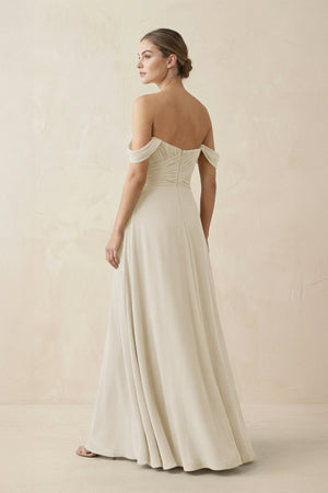 A-Line Off-the-Shoulder Chiffon Bridesmaid Dress in Dove Gray - KissProm BRIDESMAID DRESSES