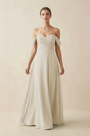 A-Line Off-the-Shoulder Chiffon Bridesmaid Dress in Dove Gray - KissProm BRIDESMAID DRESSES
